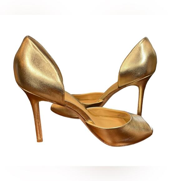 VERONICA BEARD NWOT/NWOB Gadot Gold Peep Toe Pumps Size 8.5 Heels $395 MSRP NYE - Picture 11 of 16